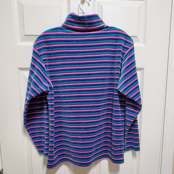 Colorful Striped Velour Turtleneck Glittery Holiday Top - Picture 2 of 3